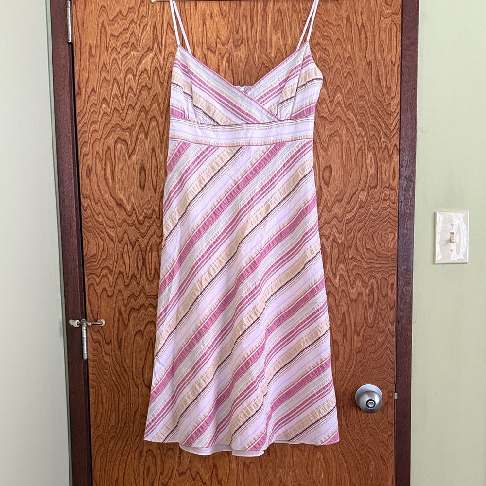 J. Crew Purple, Pink and Beige Striped Midi Dress